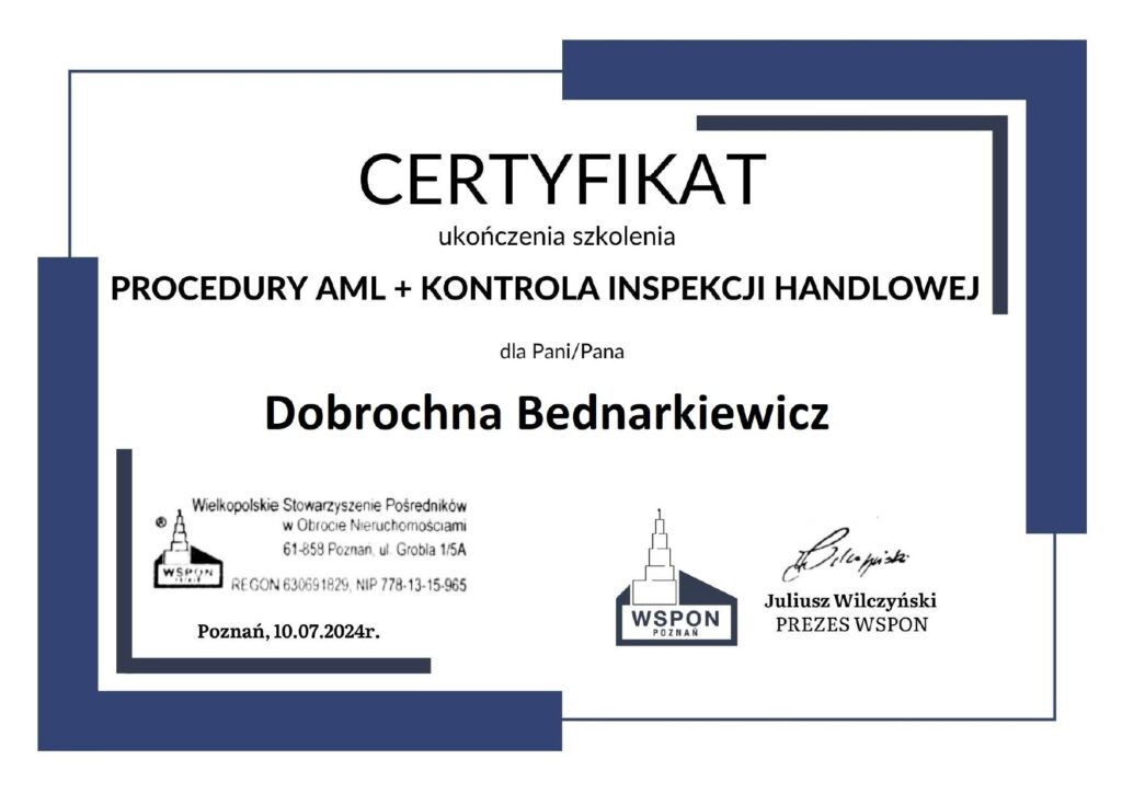 Procedury AML i kontrola Inspekcji Handlowej – Dobrochna Bednarkiewicz