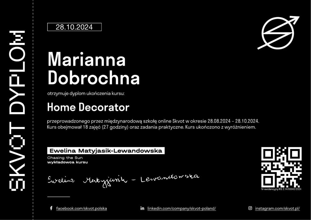 Dyplom Home Decorator – Dobrochna Bednarkiewicz